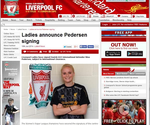 Liverpool FC præsenterer nyheder om Nina Pedersen på sin hjemmeside.