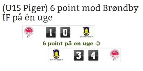 Sådan præsenterer BSF de to sejre over Brøndby på sin hjemmeside.